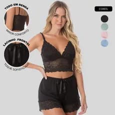 Pijama Baby Doll Rendado Feminino Liganete Renda Conforto
