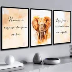 Quadro Decorativo P/Parede Quarto Sala Elefante Minimalista + Frase