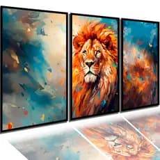 Quadro Decorativo Para Parede Leao Aquarela Colorido Arte Abstrata e Minimalista