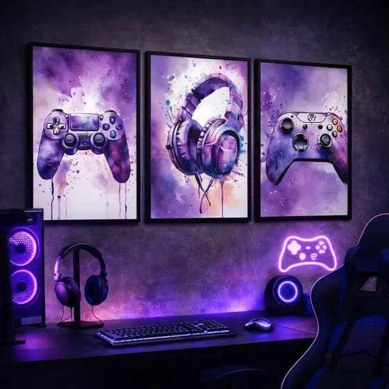 Quadro Gamer Decorativo Parede e Sala Quarto Gamer Controle de Video Game Fone De Ouvido
