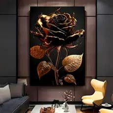 Quadro Decorativo Moderno Decoração Para Quarto Sala Escritório Rosa Dourada Flor Gold
