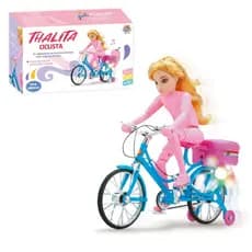 Boneca Ciclista Musical Pedala Articulada Luz e Sons Brinquedo Infantil
