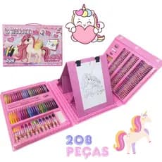 Estojo 208 Peças Escolar Maleta Para Desenho Colorir Pintura Infantil Completa Menina e Menino