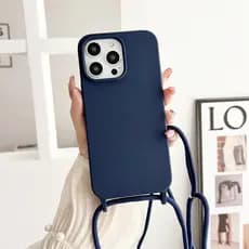 Capa Capinha AZUL MARINHO com Cordão Lisa com suporte de pescoço transversal para Iphone 11 12 13 14 15 16 plus pro max