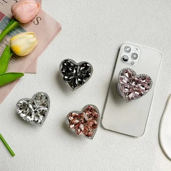 SUPORTE DE CELULAR FORMATO DE CORAÇÃO PEDRARIA 3D CHIQUE