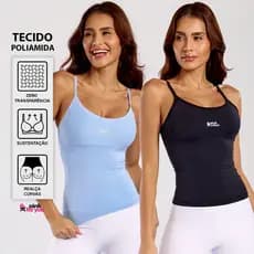 Kit 2 Regata Feminina Fitness Premium Alça Fina Poliamida Academia Forro Duplo Blusinha Verão