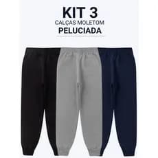 Kit 3 Calças Moletom Infantil Menino Peluciado Bebê Inverno Quentinho Com Punho Sortido