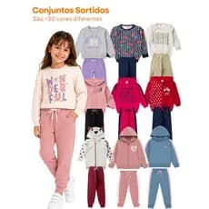 KIT 2, 4 ou 6 Peças Conjunto Infantil Menina Moletom Peluciado Quentinho Roupa de Bebê Sortido