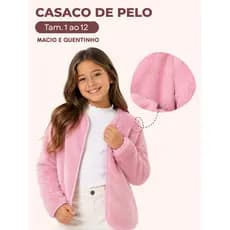 Casaco de Pelo Soft Infantil Menina Inverno Quentinho Macio Tamanhos 1 ao 12