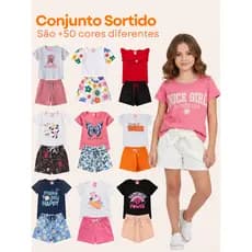 Kit 2 ou 6 Peças Conjunto Infantil Menina Verão Roupa Menina 3 Camisetas + 3 Shorts Sortido