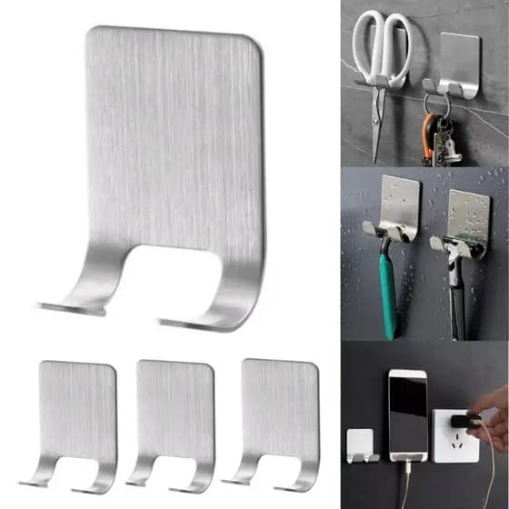 KIT 3 GANCHO Suporte INOX Parede Adesivo Pendurar SEM FUROS ADERENCIA PORTA BARBEADOR SUPORTA 4KG