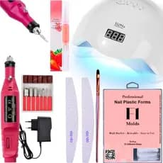 Kit Unha Molde F1 Sun 5 Lixa 100/180 Lixadeira Elétrica Caneta Hidratante Pincel