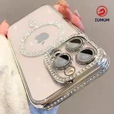 Capa Magnética De Luxo Transparente Com Diamantes Brilhantes Para iPhone 16 15 14 13 12 11 Pro Max Suporte Feminina Mags