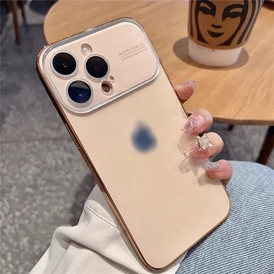 Novo Caso Fosco Banhado A Ouro iPhone 16 15 14 13 12 11 Pro Max Luxo Capa Traseira Resistente Ao Choque Lente Vidro