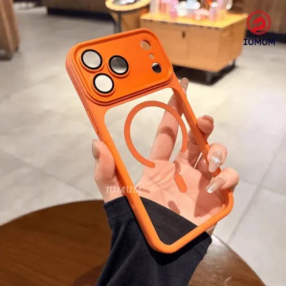 Nova Capa Elegante Para iPhone 17 ProMax Com Traseira De Acrílico Transparente 16 15 14 13 12 11 Pro Max MagSafe