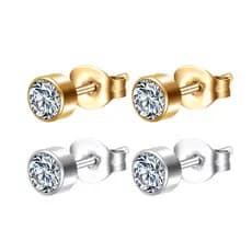 Brincos Femininos Piercing Orelha Aço Cirúrgico Dourado Pedra Cristal Brinco Ponto de Luz