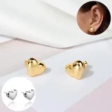 Brinco Infantil Coração Tarraxa Baby Antialérgico Folheado Ouro 18K Liso Mini Semijoia Feminino