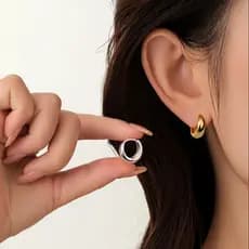 Brinco Argola Redonda Ouro 18K Minimalista Femininos Luxo Plated Platina Lisa Antiallergic