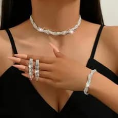 (Conjunto de três peças)  Conjunto de colar e brinco em espiral para casamento feminino 3 em 1 conjunto de joias
