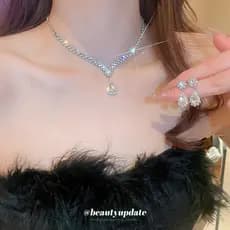Conjunto De Joias Com Strass Em Forma De Lágrima - Colar E Brincos Cintilantes Elegante Presente