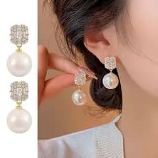 Women's Zirconia Pearl Earrings French Earrings 2025 Promotion Elegant Valentine's Day Gift