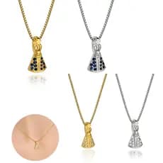 Colar Femenino Delicado Folheado A Platina Nossa Senhora Zircônia CravejadaLuxo Brinco Antialérgico