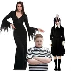 Fantasia Família Adams Cosplay Fantasia Festa Halloween camiseta Feioso Wandinha Mortícia Mãozinha Peruca