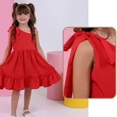 Vestido Infantil Menina Feminino na Sedinha Liso vermelho  Rodado Casual Festas