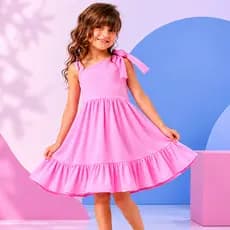 Vestido Infantil Meninas Rodado Laço Babado  Casual Feminino