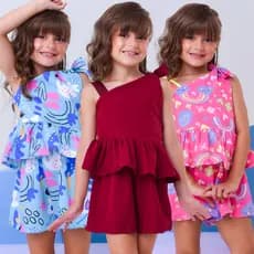 Conjunto Infantil Menina Blusa e Short Liso e Estampado Diversas Estampas Verão Confortável Estiloso