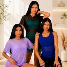Blusa De Manga Curta E Regata De Tule Feminina Transparente  Fitness