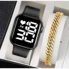 Relógio digital a prova d'água preto + pulseira banhada a ouro prata luxo original