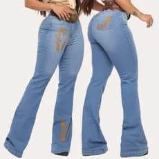 Calça Country Feminina Bordada Flare Cintura Alta Com Elastano Rodeio Muladeira