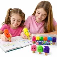 MARCA TEXTO MINI KIT COM 6 CORES –MODELO SORVETINHO FOFO COM BOLSINHA KIT MARCA TEXTO DIVERTIDO CORES VIBRANTES E LINDAS