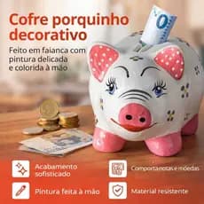 Cofre Porquinho Decorativo em Cerâmica 20cm  Porta Moedas e Notas  Cofrinho Infantil e Decoração