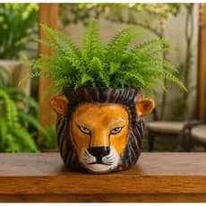 Vaso Leão Decorativo Artesanal em Gesso Pintado à Mão Cachepot premium