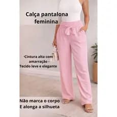 calça feminina pantalona cintura alta com elástico, tecido duna