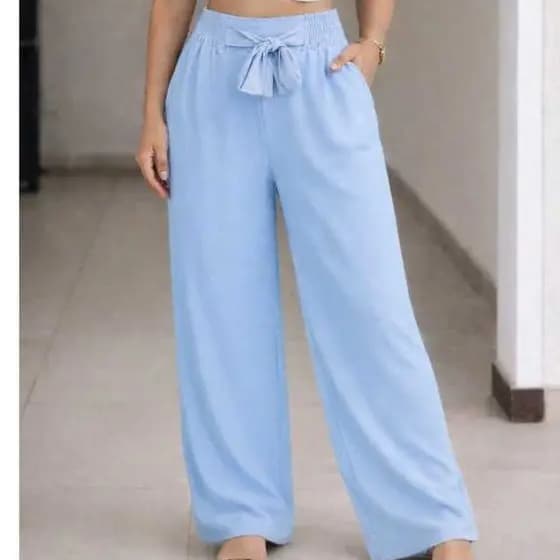 calça pantalona FEMININA duna com bolsos, cintura alta com elástico, não e transparente