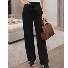 CALÇA FEMININA PANATALONA, TECIDO DUNA, CASUAL Y ELEGANTE, COM CINTURA ALTA Y ELÁSTICO