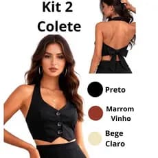 KIT 2 CROPPED COLETES FEMININA ALFAIATARIA CORTE UV FRENTE UNICA, AMARRAÇÃO NAS COSTAS