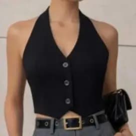 COLETE CROPPED FEMININA  CORTE VU, ALFAIATARIA PREMIUN ELEGANTE,REGATA TOP CON LAZO AJUSTAVEL NAS COSTAS