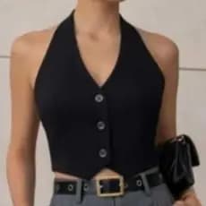 COLETE CROPPED FEMININA  CORTE VU, ALFAIATARIA PREMIUN ELEGANTE,REGATA TOP CON LAZO AJUSTAVEL NAS COSTAS