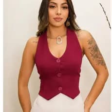 Cropped Alfaiataria colete ,Costas Nua, Amarração  Nas Costas, elegante