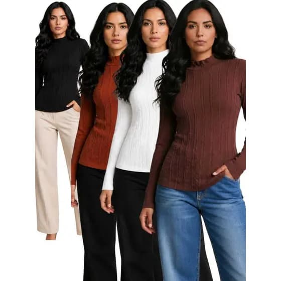 Blusa Feminina Manga Longa cacharrel Tecido Ribana Prime OUTONO INVERNO, elegante