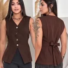 Colete Feminino Alongado Alfaiataria Elegante Botões outono inverno Frio