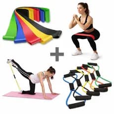Kit 5 Faixas Elásticas Treino Mini Band + Elástico Tensão Extensor Exercício Multifuncional Fisioterapia Treino em Casa