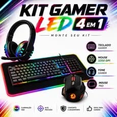 Kit Gamer 4 em 1 Teclado Semi-mecânico RGB, Mouse 3200 DPI RGB, Headset Fone RGB, MousePad LED Preto