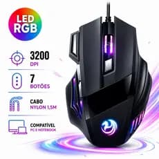 Mouse Gamer Laser 3200dpi Led Rgb Usb 7 Botões Fio USB 7D Extreme 7 Cores Profissional Original