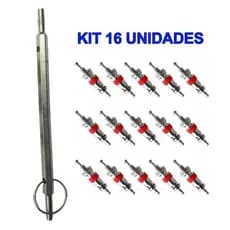 Kit Saca Válvula Tarraxa  Pneu Tipo Sextavada 2 Lados + 15 Núcleos Pneus