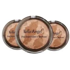 Duo iluminador e bronzer belle angel - maquiagem - pó - aplicação no rosto para clarear - make up